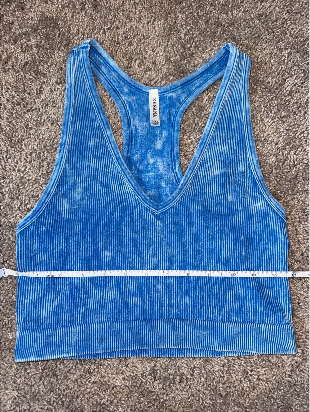 L/XL Zenana Blue Ribbed Racerback Crop Top - Picture 5 of 6